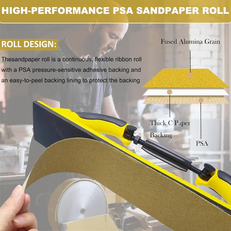 Toromp Total 20 Yards Long Continuous Roll Kit - 80 120 220 320 Grit PSA Longboard Sandpaper, 2-3/4" Wide - Self Adhesive Stickyback Sandpaper for Automotive, Woodworking, Hand Sanding Blocks - Image 3